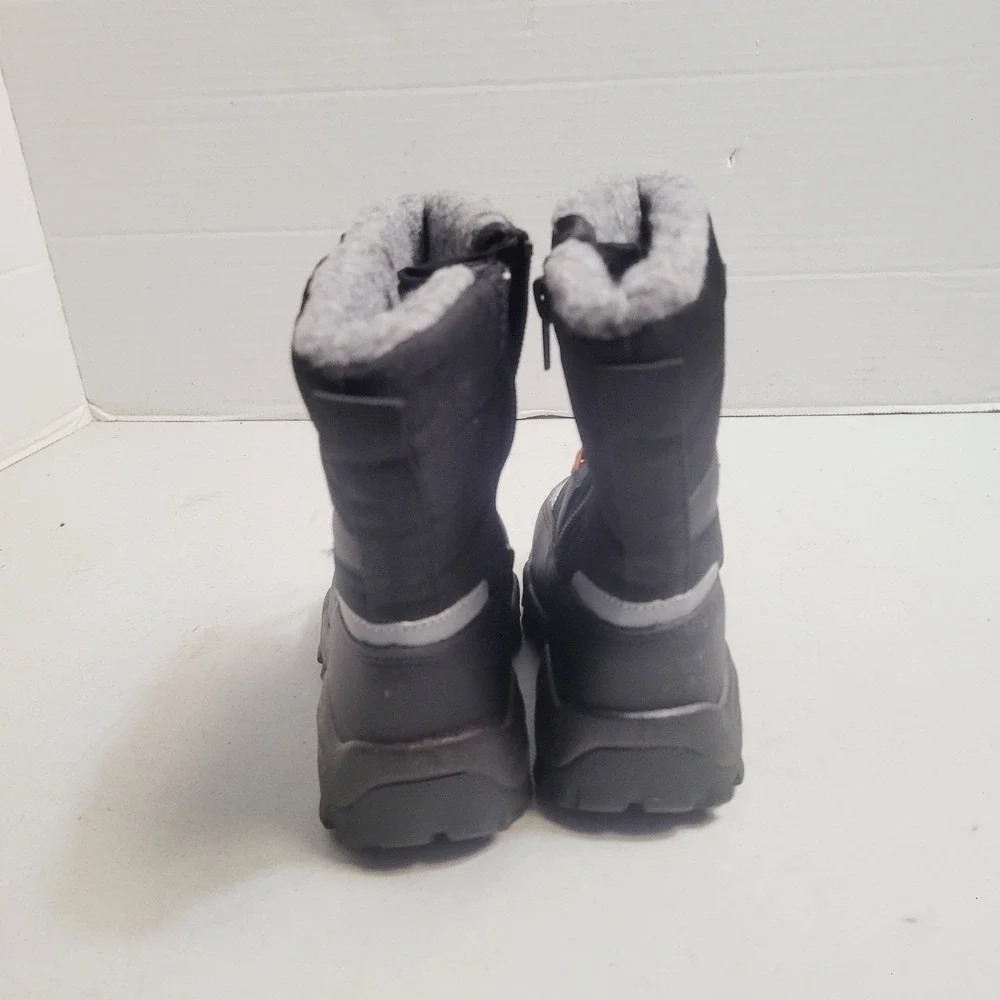 Black Winter Snow Boots Kids Size 8C Faux Fur Lined Bungee Zip Reflective Trim
